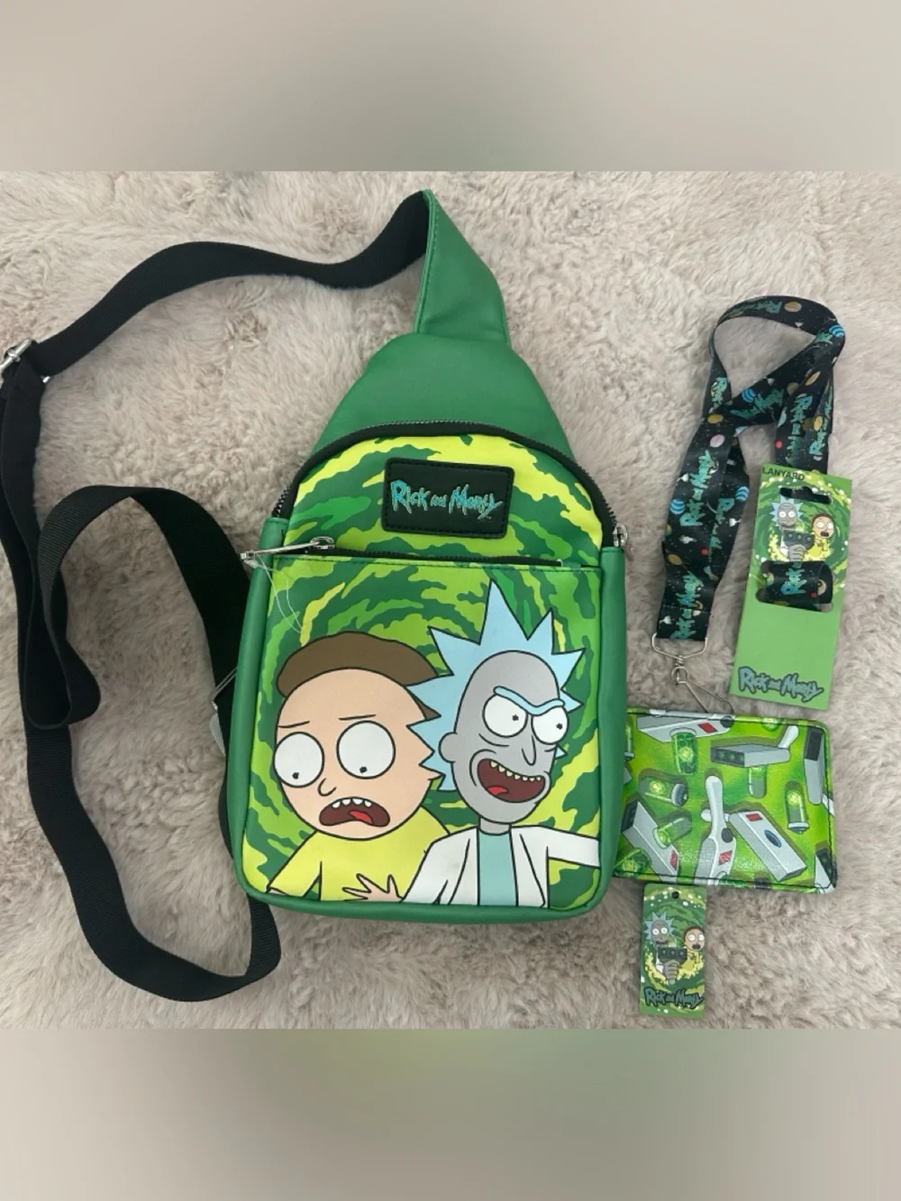 Rick and Morty Get Schwifty Portal Pose Crossbody Sling Bag-wallet-Lanyard
